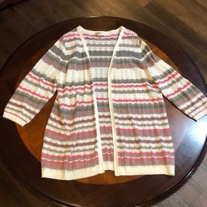 Allison Daley Striped Open Knit Open Cardigan Large
